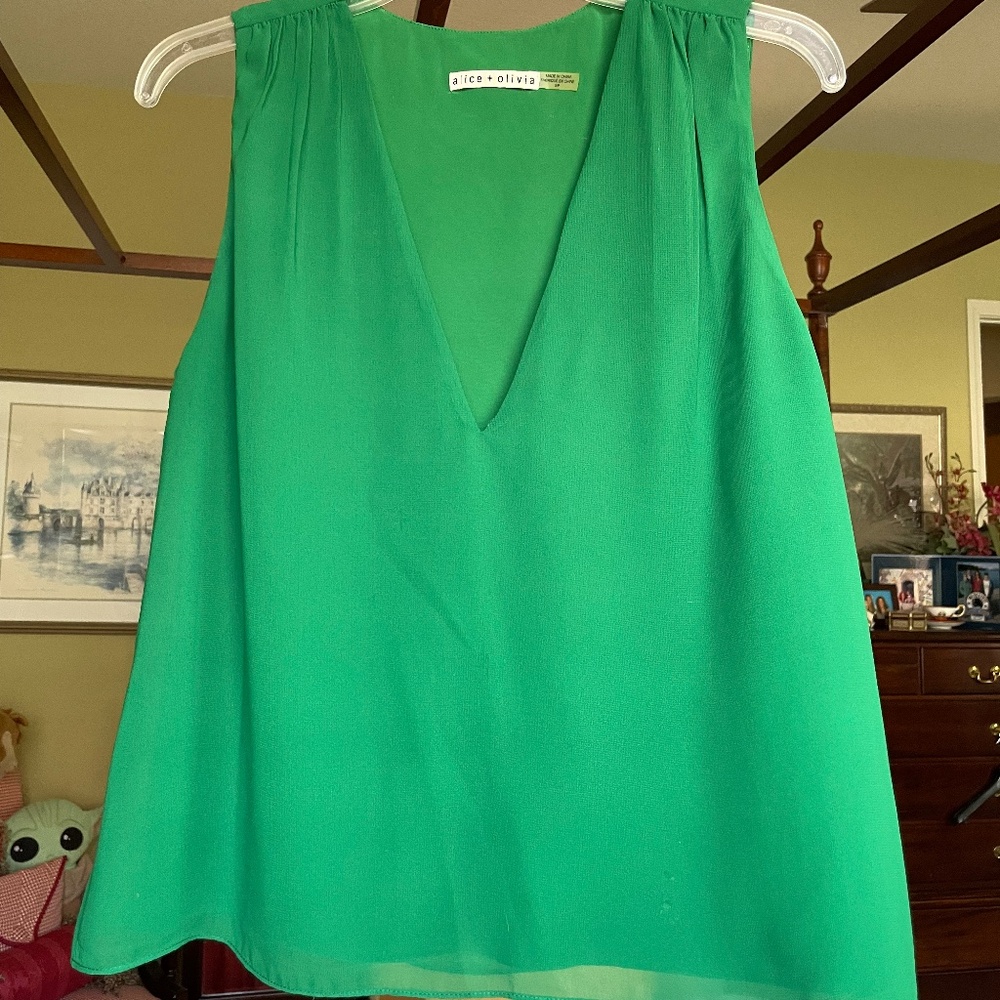 Alice and Olivia, emerald green sleeveless top, size small